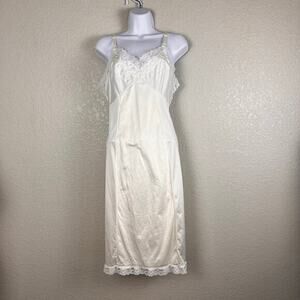 Vtg Sears Slip Dress Womens 36 Lace Cream Satin Midi Babydoll Lingerie Y2K Bride